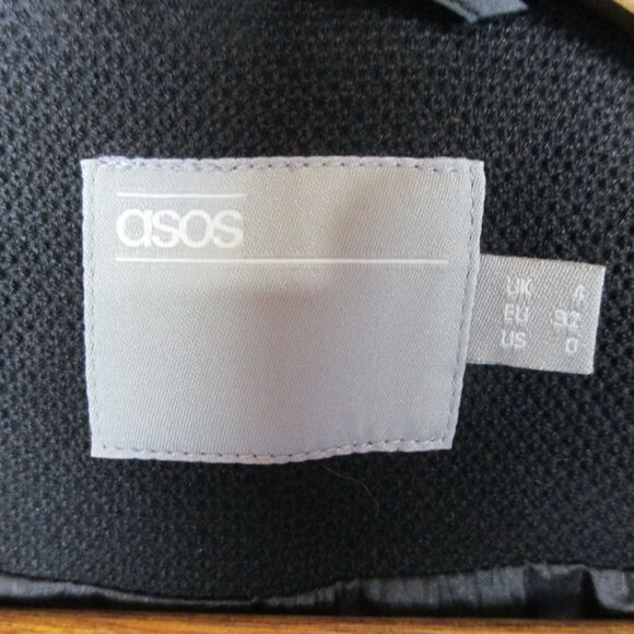 ASOS Skater Coat Size 0 Black with Patent Collar and Tipped Cuff Posh Modern - Picture 6 of 7